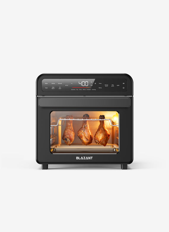 BLAZANT T12 Air Fryer Toaster Oven Combo,20Qt Airfryer Countertop Microware Xl Large Convection Oven Smart, With Shake/Flip Reminder Cookbook, Drumstick Grill Accessories, Chicken Leg Wing Rack 12 Slots