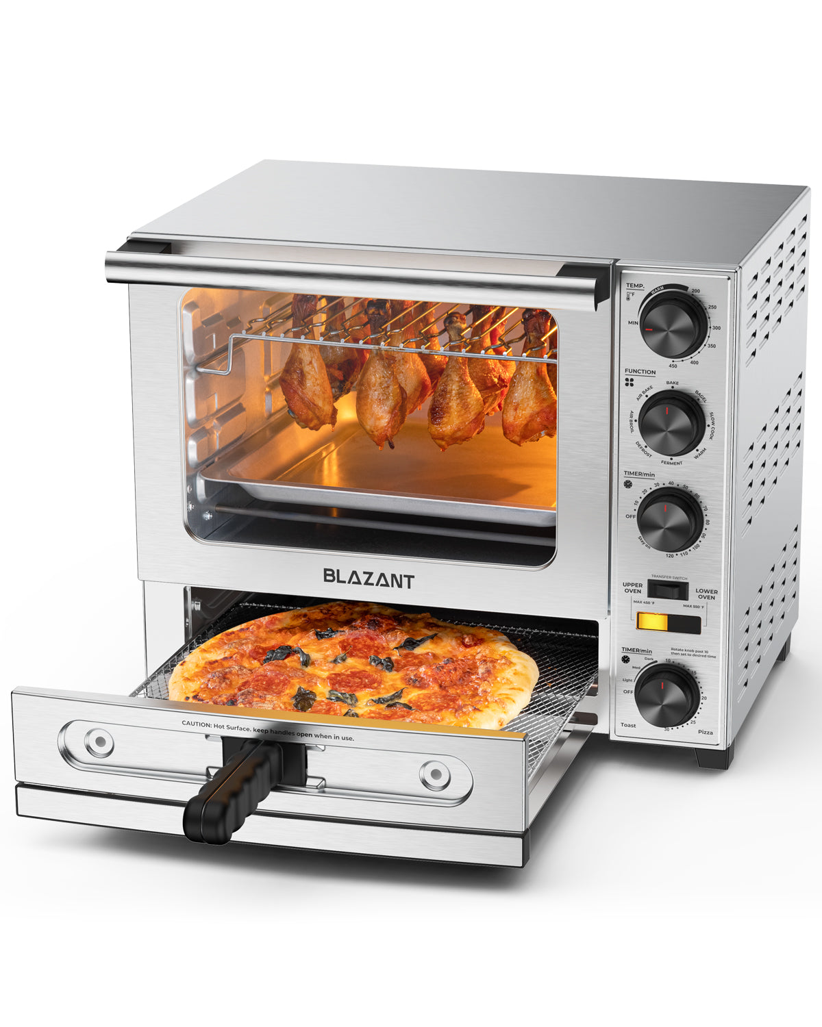 BLAZANT M-29 Dual Zone Toaster Oven Air Fryer Combo 29QT/28L Extra Large Capacity with 12 Inch Pizza Oven for Indoor (Max 550℉)